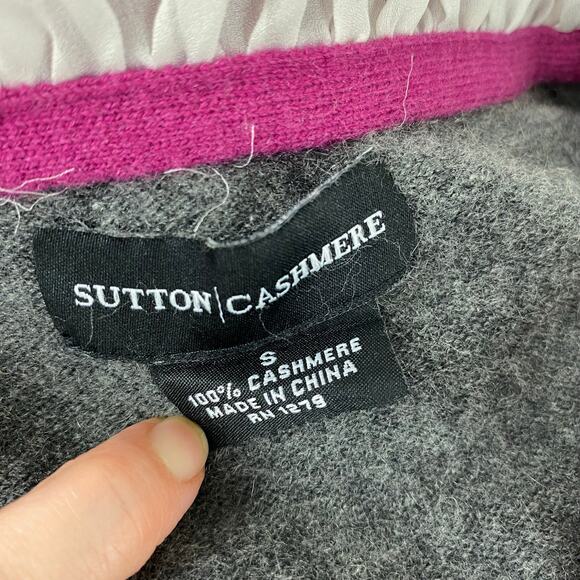 Sutton Grey & Magenta Fitted 100% Cashmere Cardigan Small EUC - Picture 7 of 8